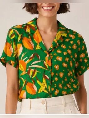 Tabitha Green Tropical Button-Front Short Sleeve Shirt